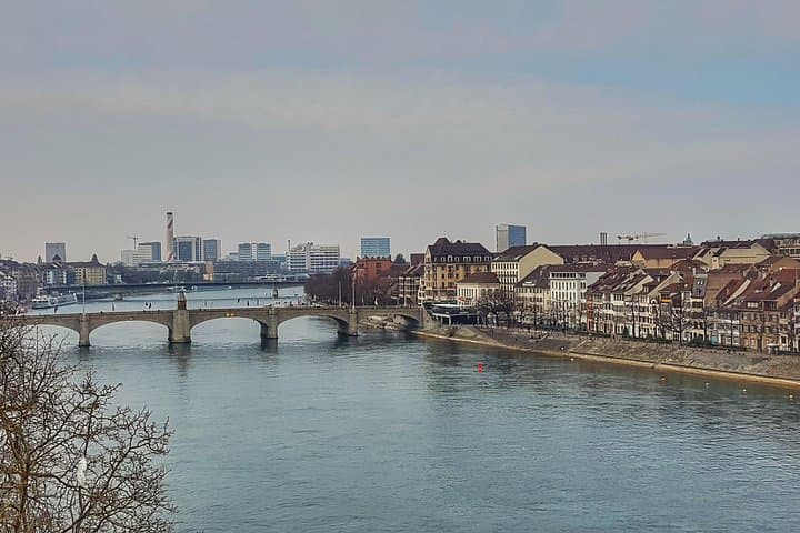 Basel city view and Rhine river