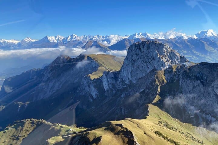 You will pass by the Stockhorn mountain and will see the Swiss Alps in the background.