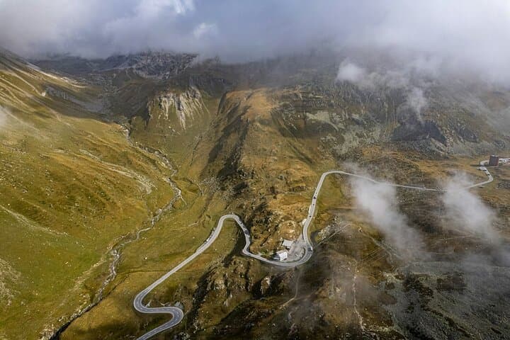 Bird eye view of Julier Pass in the Swiss Alps