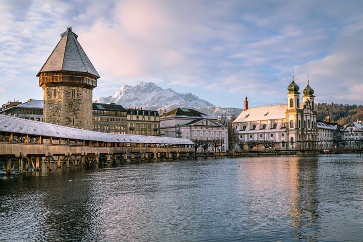 Chapel Bridge in the old town of Lucerne during winter