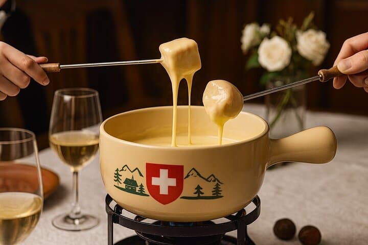 Traditional Swiss Dinner: Cheese Fondue, Appetizers and Dessert