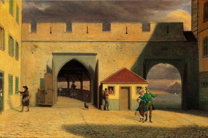 The gates to the Hofbrücke and the Schifflände around 1834, Xaver Schergler (1831-1902)