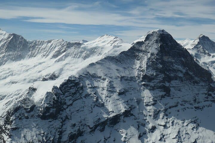 The view of the Eiger north face from the helicopter cockpit.