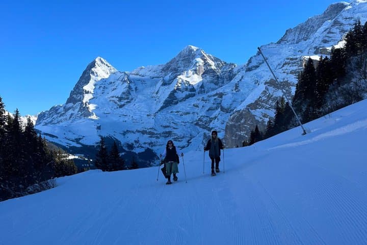 Private winter hike above Mürren with swiss fondue lunch